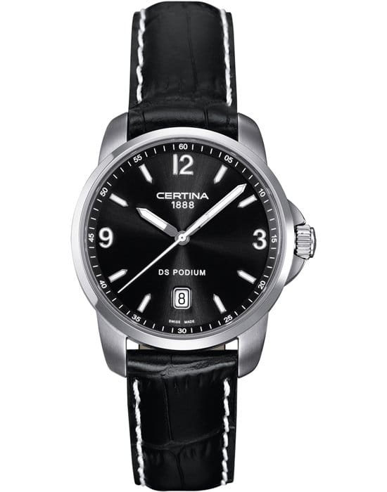 Certina Certina DS Podium C001.410.16.057.01  C0014101605701 кварцевые мужские часы черный циферблат, браслет кожаный — вид спереди